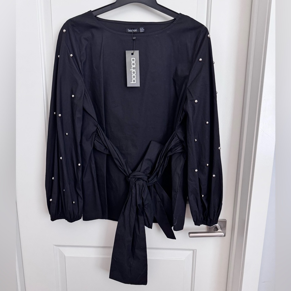Boohoo Black Pearl-Embellished Blouse
